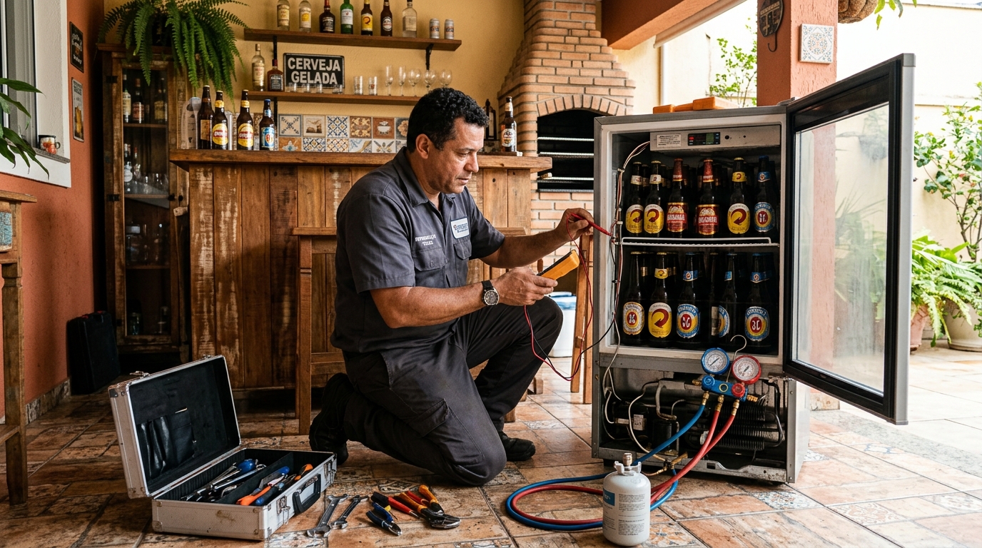 Recarga de gás refrigerante em cervejeira em atendimento em Contagem‑MG